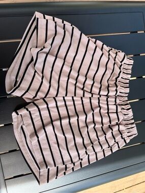 High-Waist Pink and Black Striped Women's Shorts